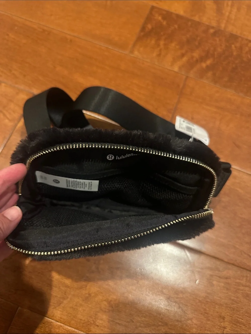 lululemon black and gold plush fleece belt bag